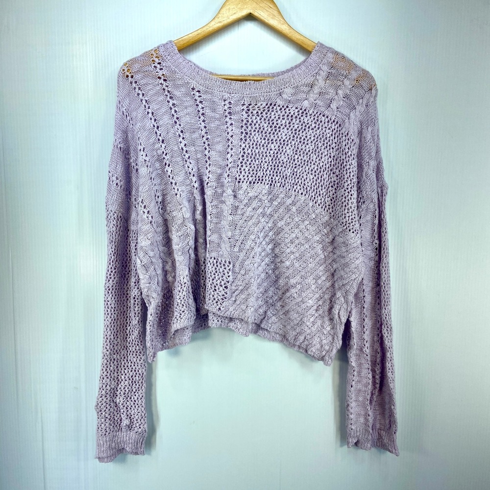Sincerely Jules‎ Lilac Long Sleeve Open Knit Crew Neck Sweater Womens Medium